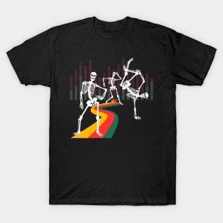 Skeleton Dancing Group in Retro Scene T-Shirt